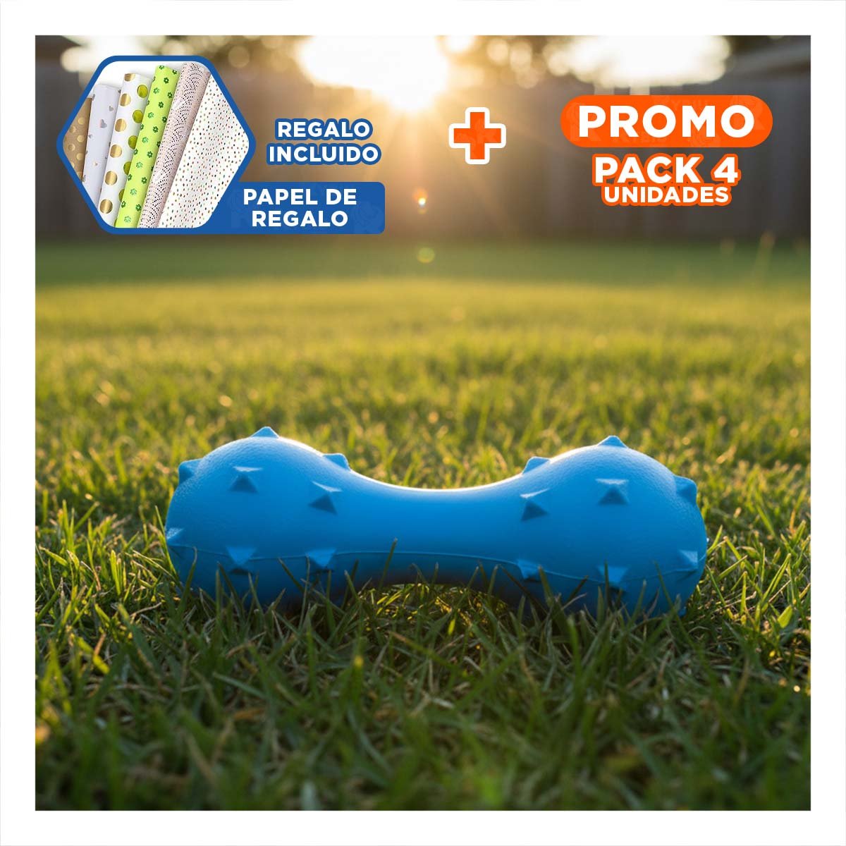 PACK4 MORDEDOR DE DIVERSION PARA PERRO CELESTE CON RELIEVE FIRME Y+PAPEL REGALO - 1