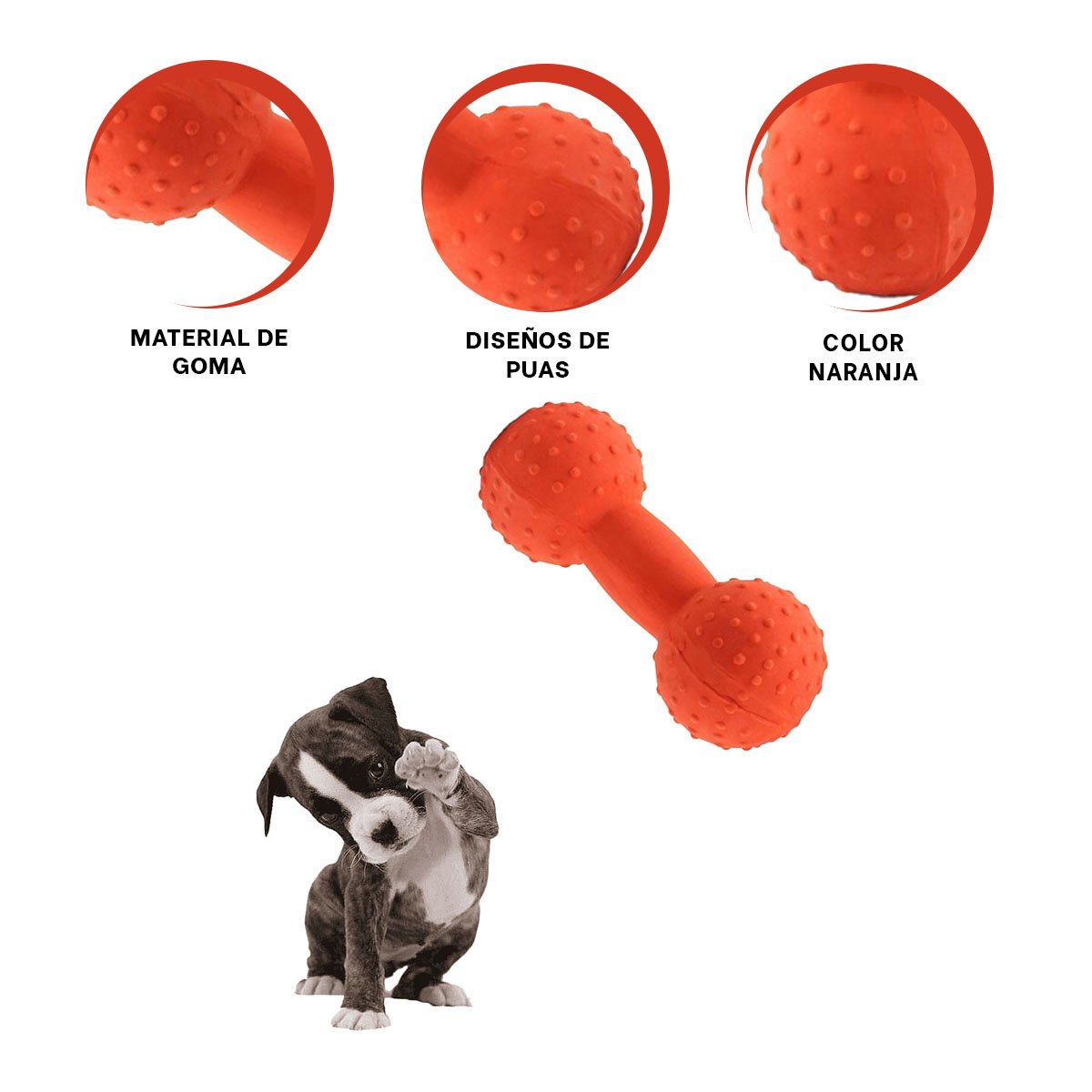 PELOTA MANCUERNA DE PUAS NARANJA PARA PERRO ACTIVO Y JUGUETON - 3