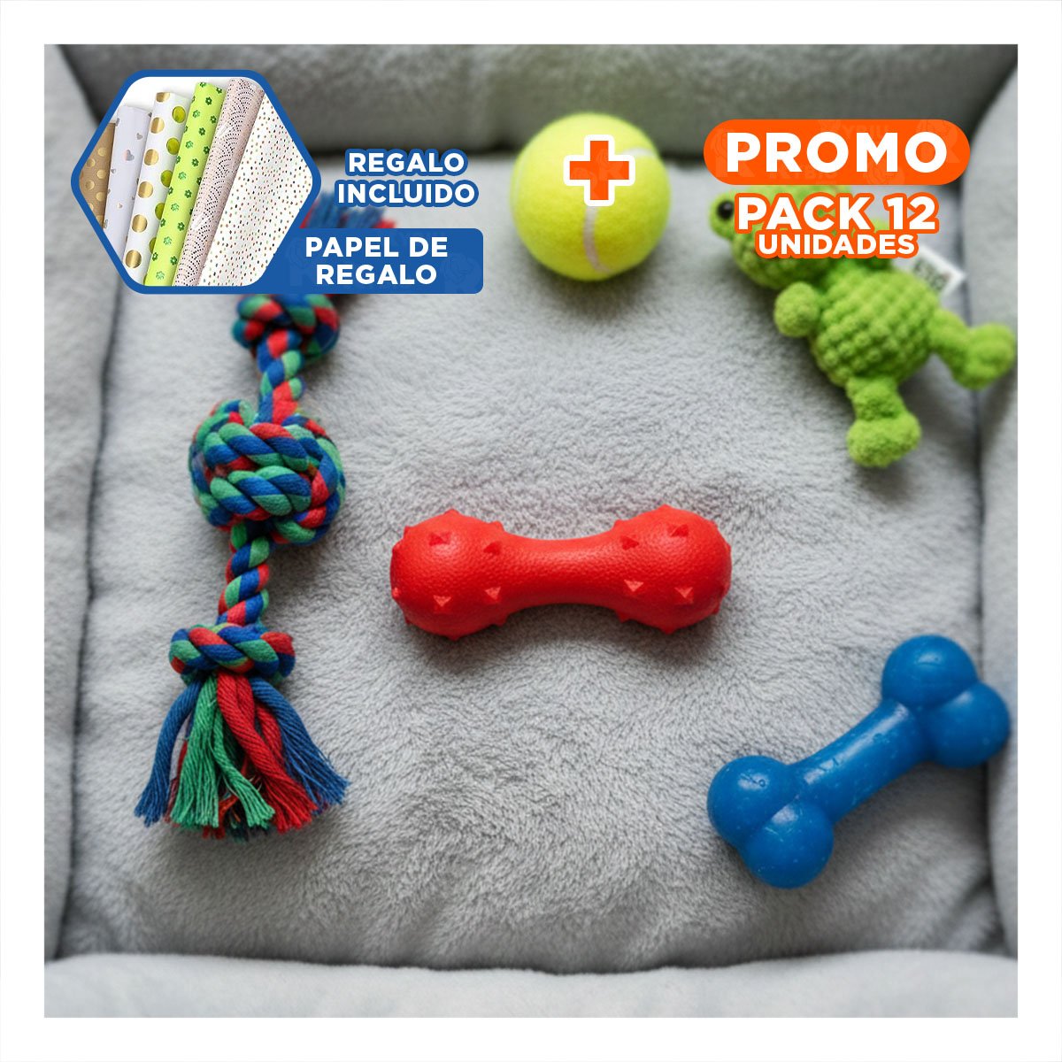 PACK12 ELEMENTO INTERACTIVO PARA PERRO ROJO CON SUPERFICIE TEXTURIZADA SEGURA Y+PAPEL REGALO - 1