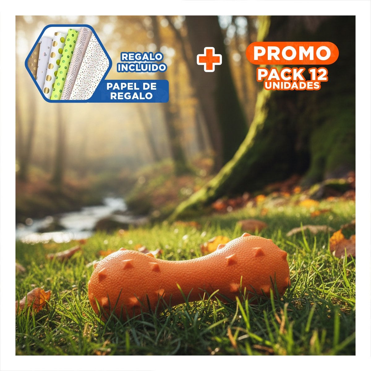 PACK12 OBJETO PARA MASCOTA MANCUERNA DE PUAS NARANJA SEGURO Y+PAPEL REGALO - 1