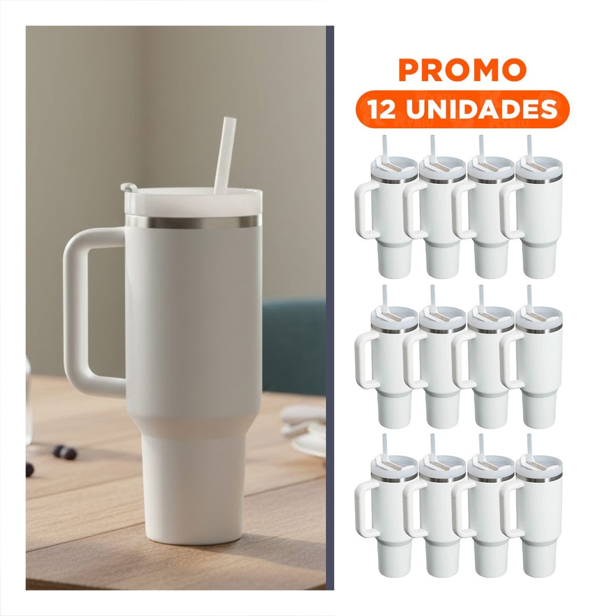 PACK12 BOTELLA REUTILIZABLE CON ASA Y PICO 1200ML BLANCO PARA VIAJES Y+REGALO STICKER - 1
