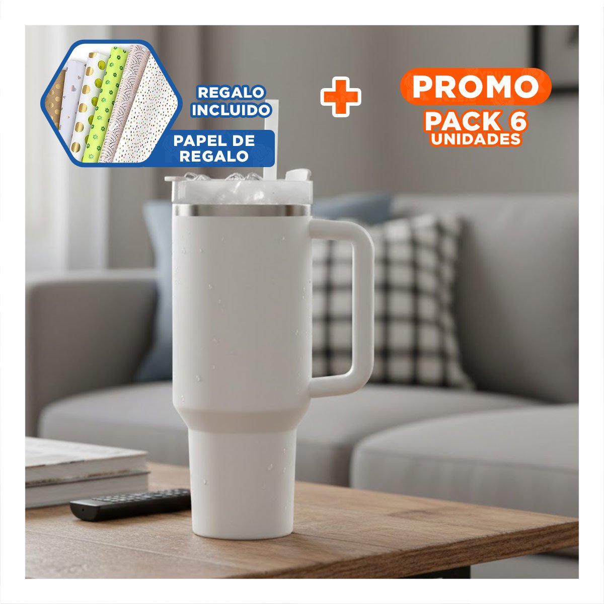PACK6 VASIJA INSULADA CON ASA Y PICO 1200ML BLANCO Y+PAPEL REGALO - 1