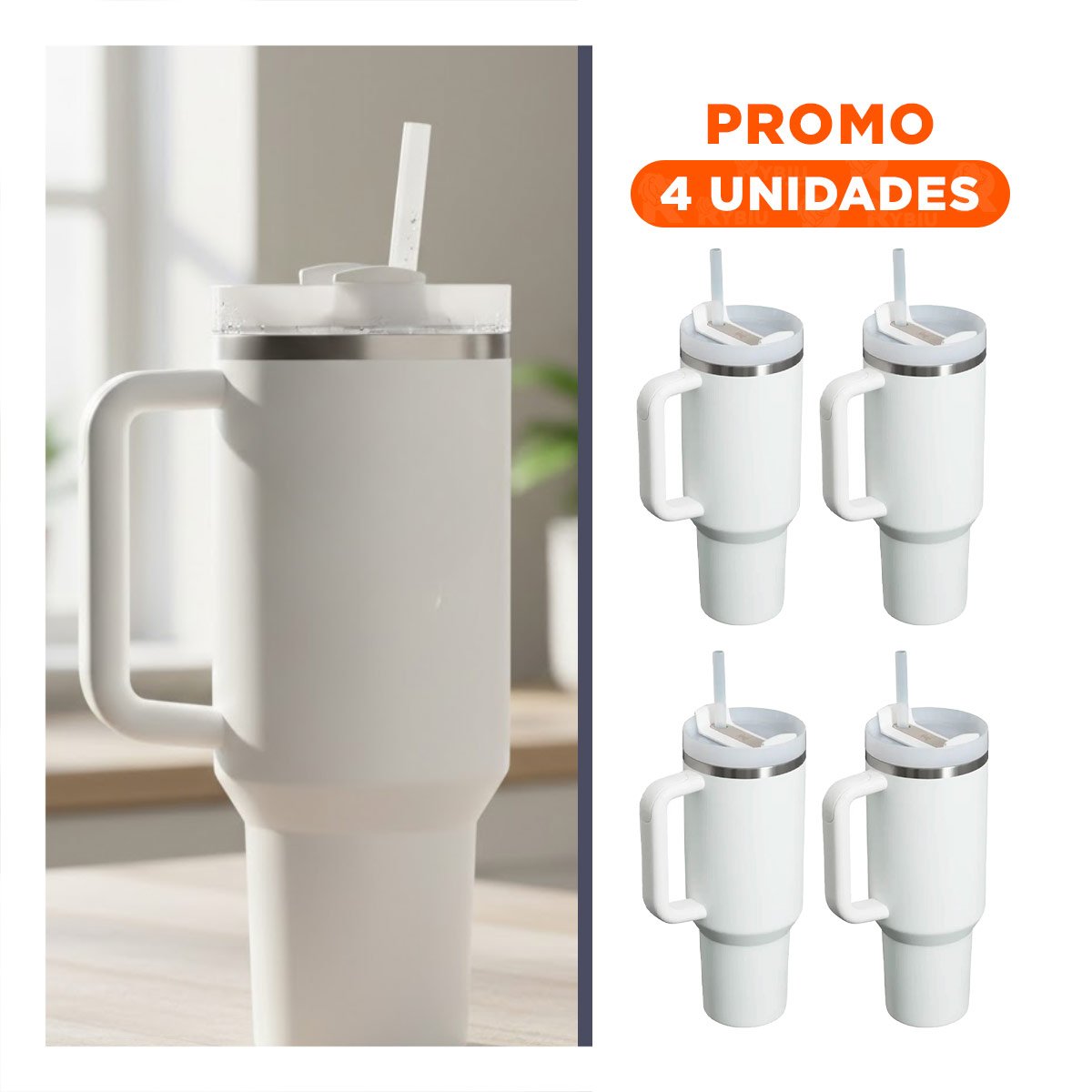 PACK4 TAZON INSULADO CON ASA Y PICO 1200ML BLANCO PARA CASA Y+REGALO STICKER - 1