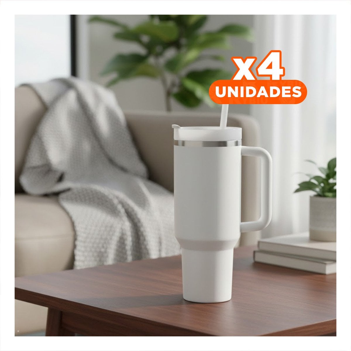 PACK4 CILINDRO INSULADO CON ASA Y PICO 1200ML BLANCO PARA VIAJES - 1