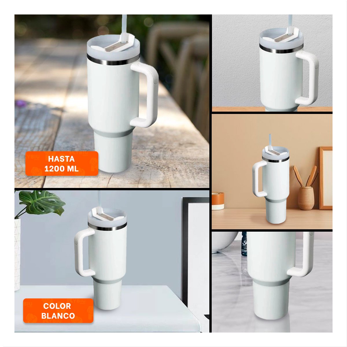 COPA TERMICA CON ASA Y PICO 1200ML BLANCO PARA HOGAR - 5