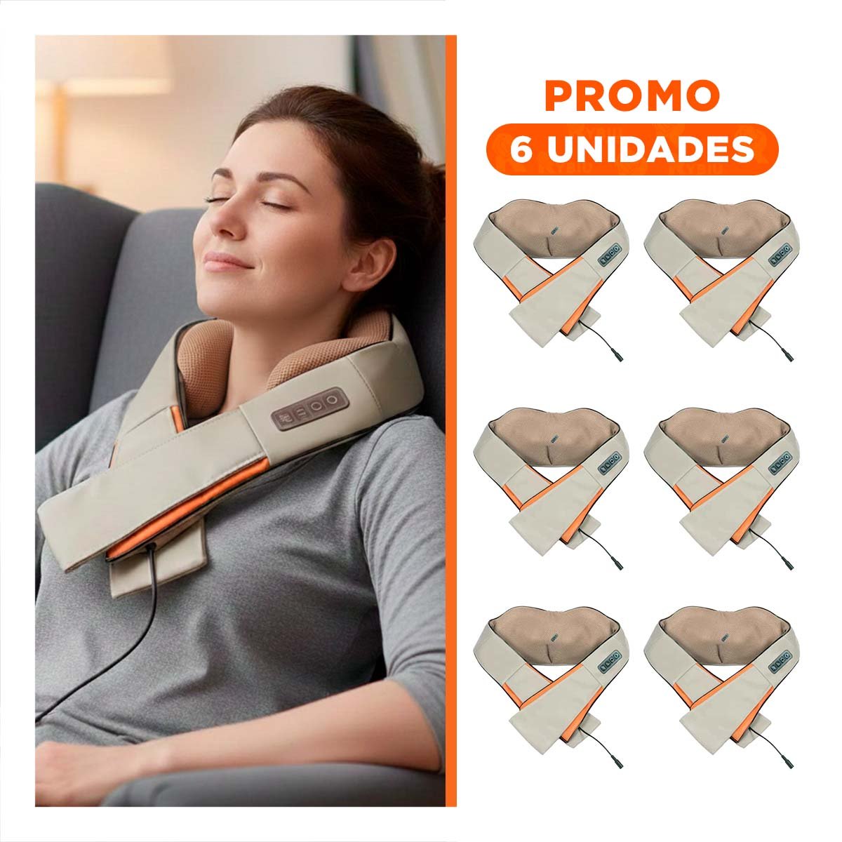 PACK6 MASAJEADOR DOMESTICO CERVICAL ELECTRICO ANARANJADO PARA CASA - 1