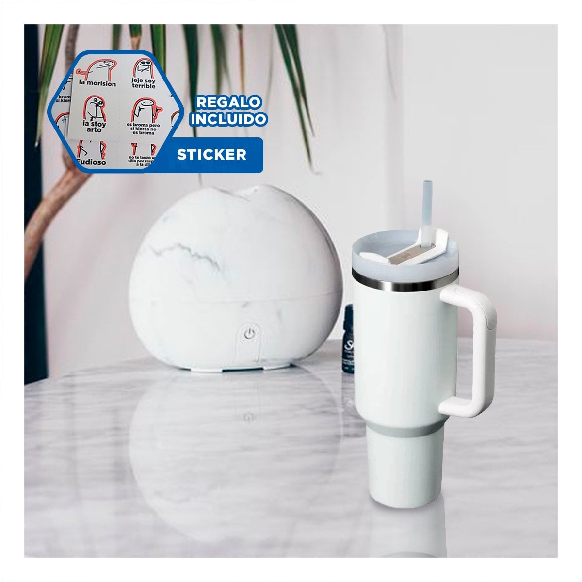 TERMO CON ASA Y PICO 1200ML BLANCO PARA USO DIARIO Y+REGALO STICKER - 1