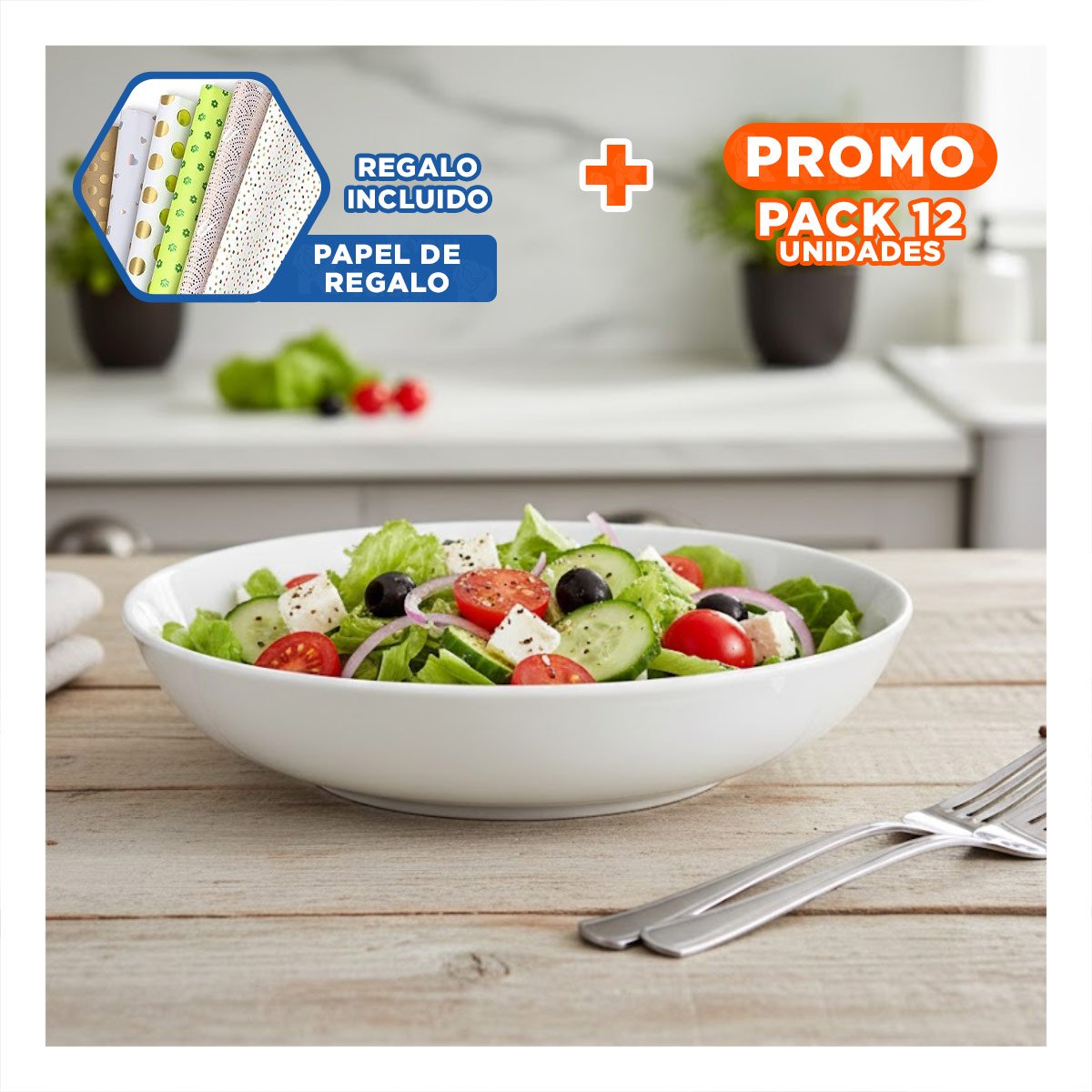 PACK12 OVALADO UTENSILIO CIRCULAR BLANCO PARA REUNIONES Y+PAPEL REGALO - 1