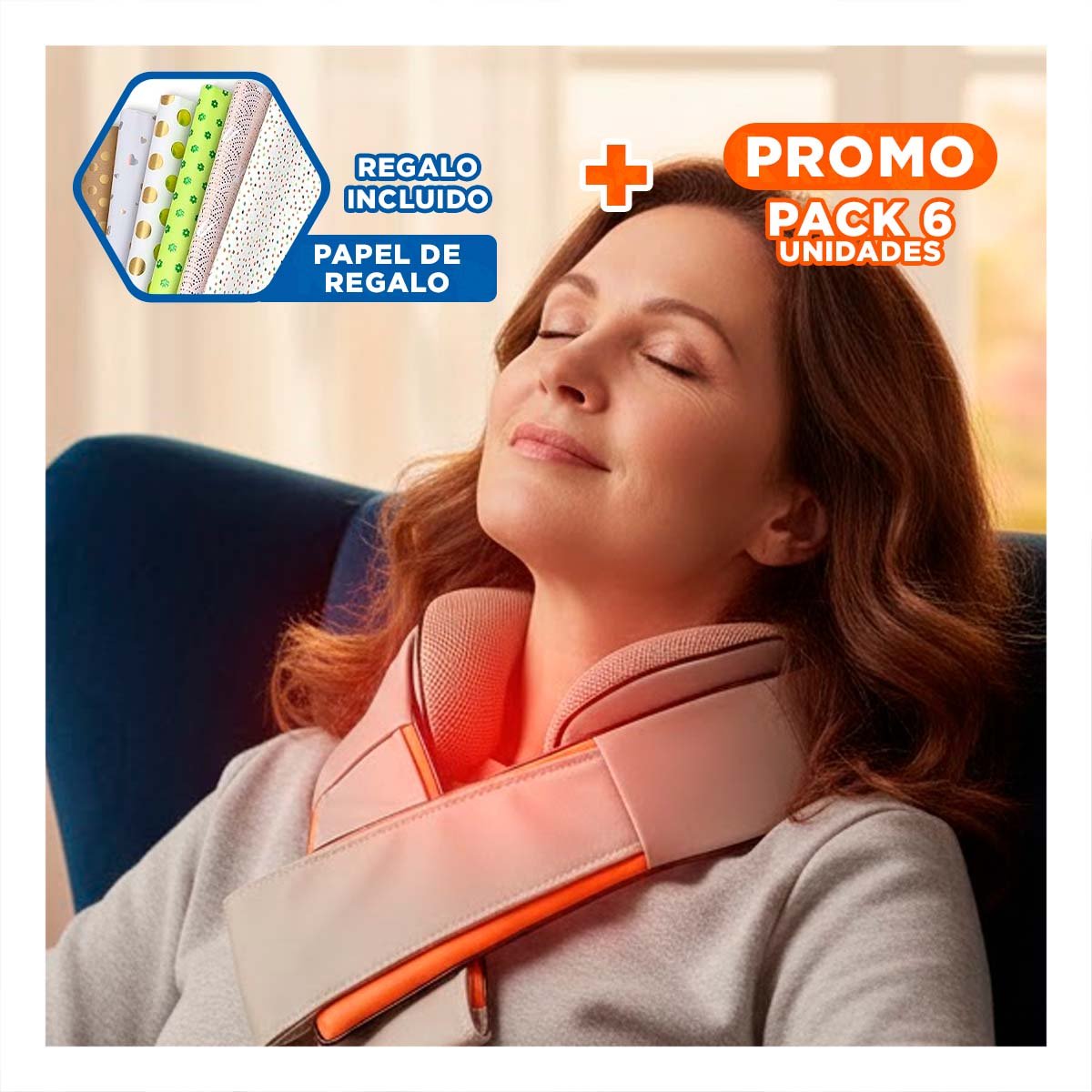 PACK6 SISTEMA PORTATIL CERVICAL ELECTRICO ANARANJADO PARA DESCANSO Y+PAPEL REGALO - 1