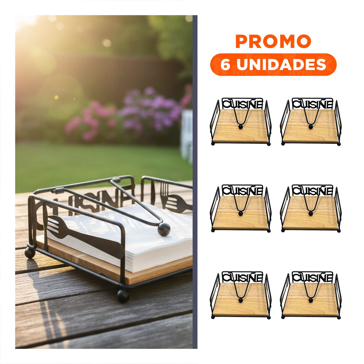 PACK6 BASE DECORATIVA DE MADERA Y ACERO NEGRO PARA HOGAR - 1