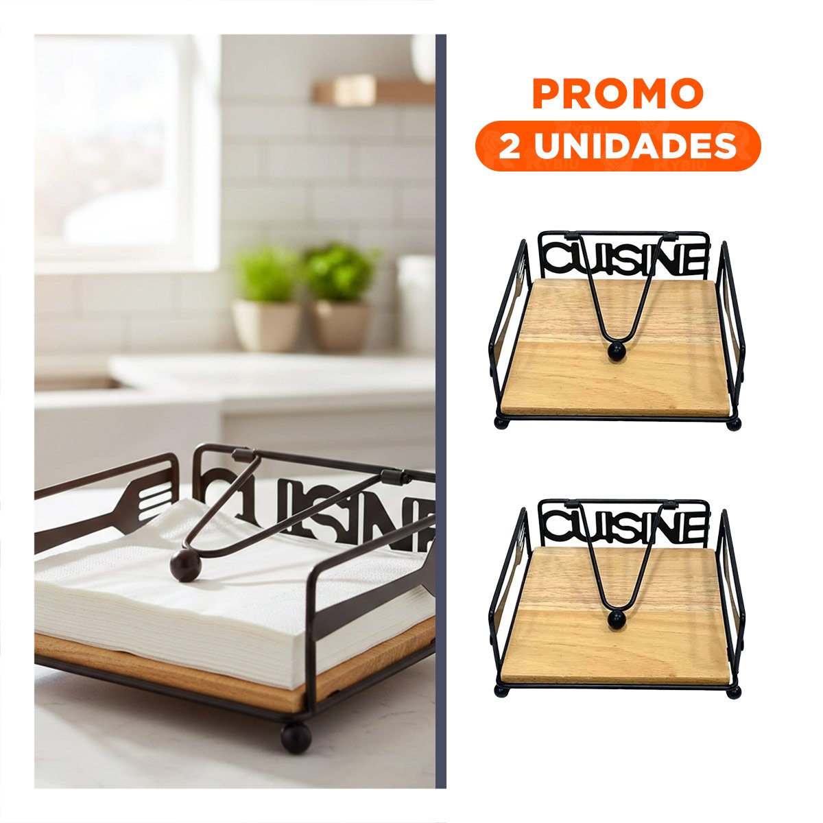 PACK2 COMPLEMENTO PORTA SERVILLETAS DE MADERA Y ACERO NEGRO - 1