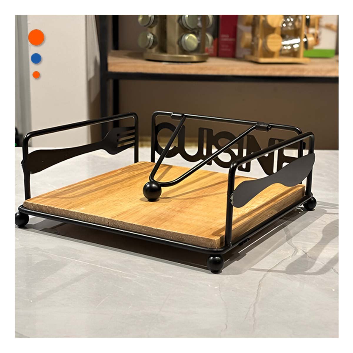 PACK2 SOPORTE DECORATIVO DE MADERA Y ACERO NEGRO PARA MESA Y+REGALO STICKER - 5