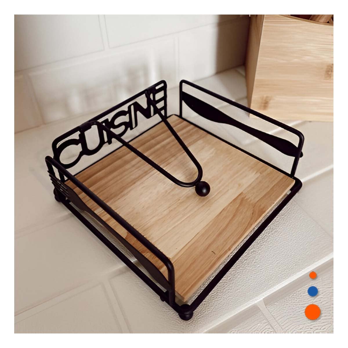 ESTRUCTURA PARA SERVILLETAS DE MADERA Y ACERO NEGRO PARA MESA Y+LIGAS REGALO - 1