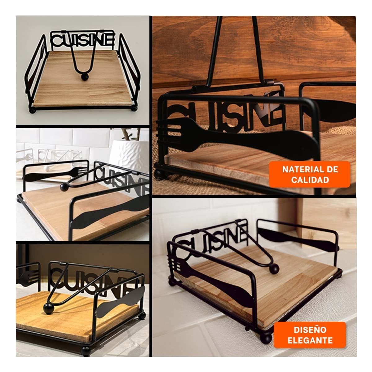 ESTRUCTURA PARA SERVILLETAS DE MADERA Y ACERO NEGRO PARA MESA Y+LIGAS REGALO - 5