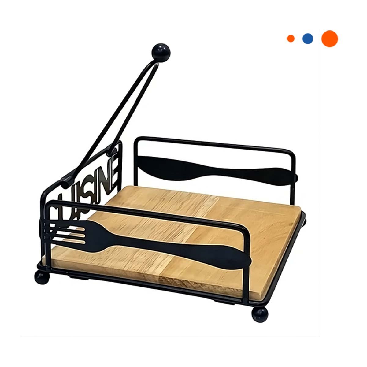 CONTENEDOR DE SERVILLETAS DE MADERA Y ACERO NEGRO PARA COCINA Y+REGALO STICKER - 3