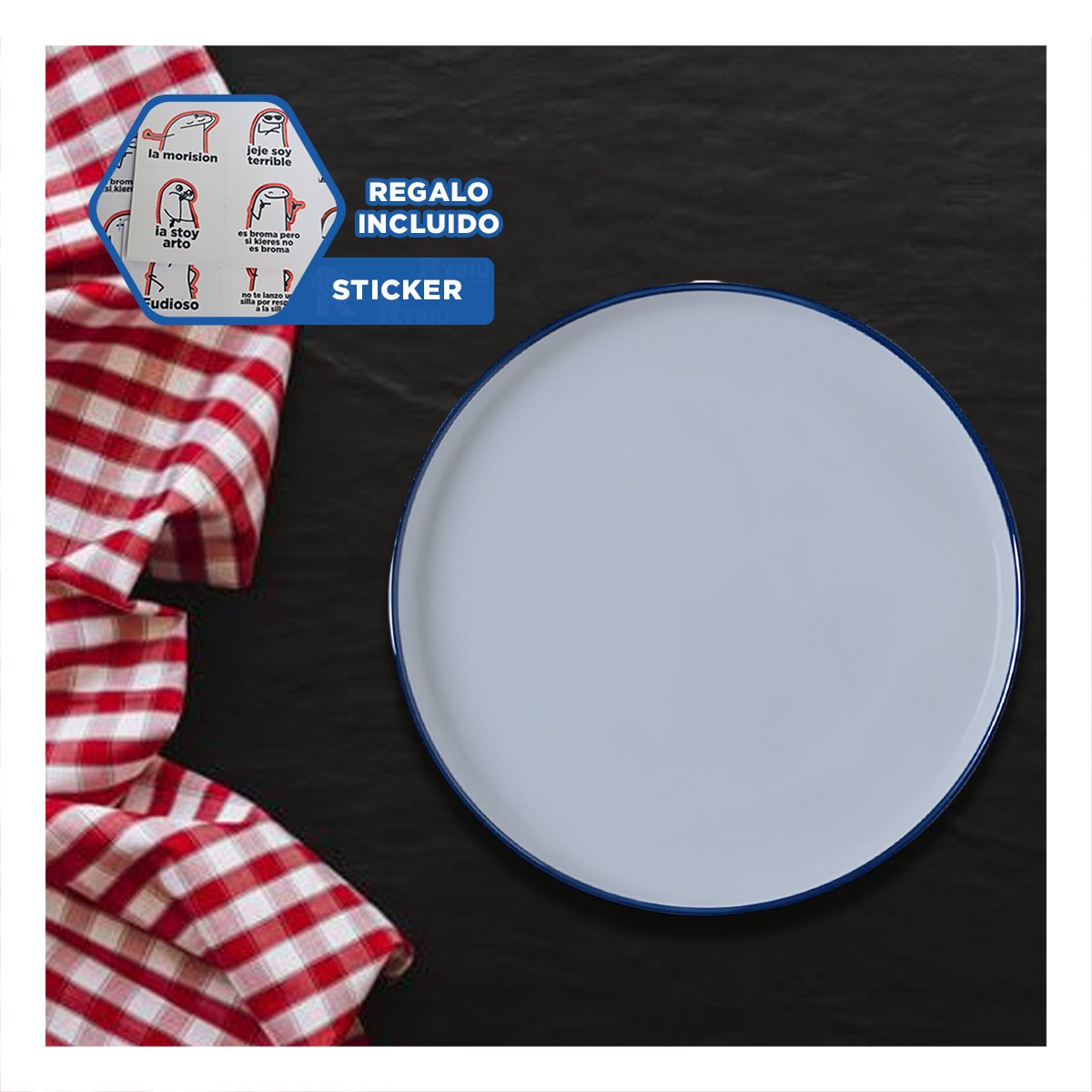 COMPLEMENTO CIRCULAR CON BORDE AZUL PARA HOGAR MODERNO Y ELEGANTE Y+REGALO STICKER - 1