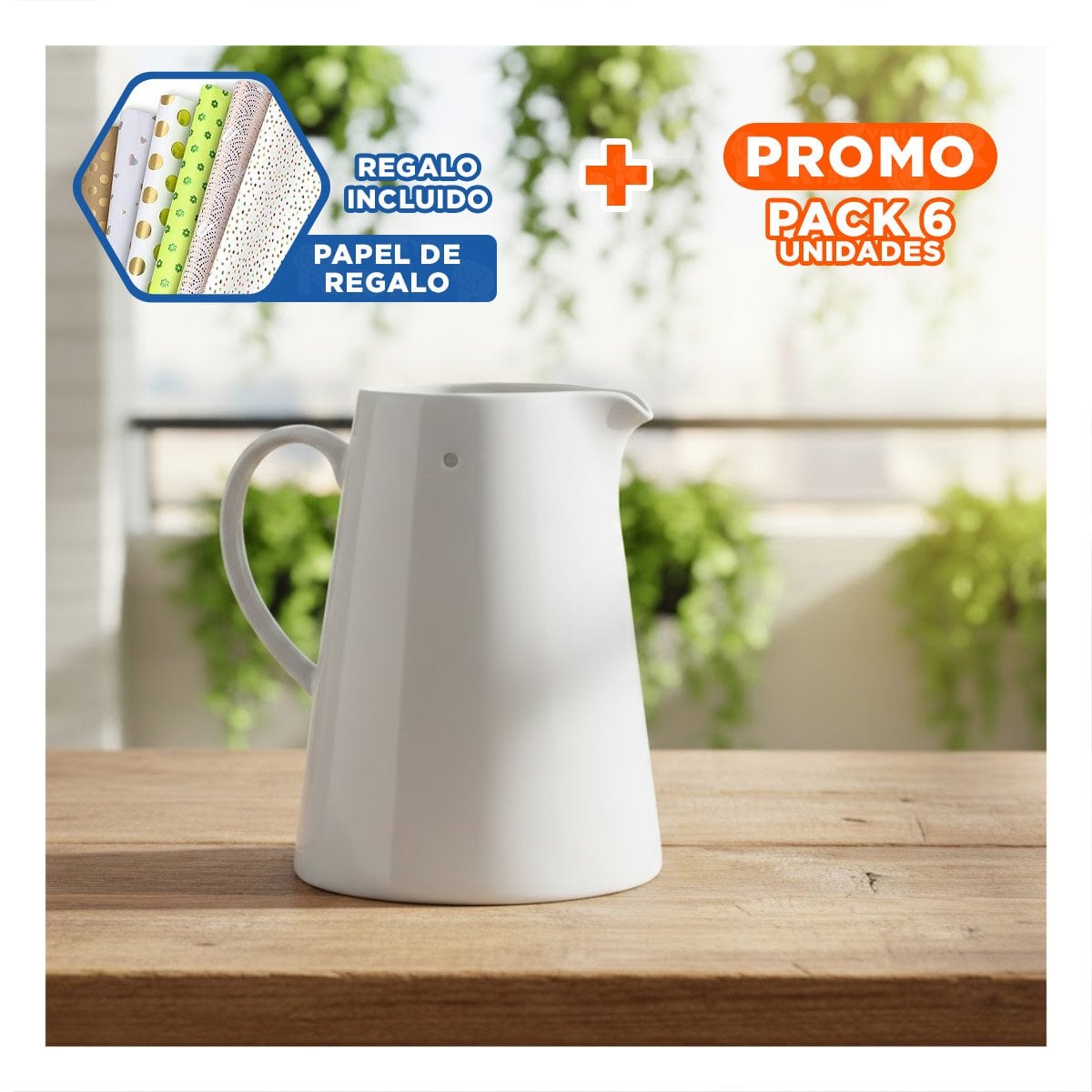 PACK6 PIEZA MODERNA DE CERAMICA BLANCO PARA HOGAR Y MESA PRINCIPAL Y+PAPEL REGALO - 1