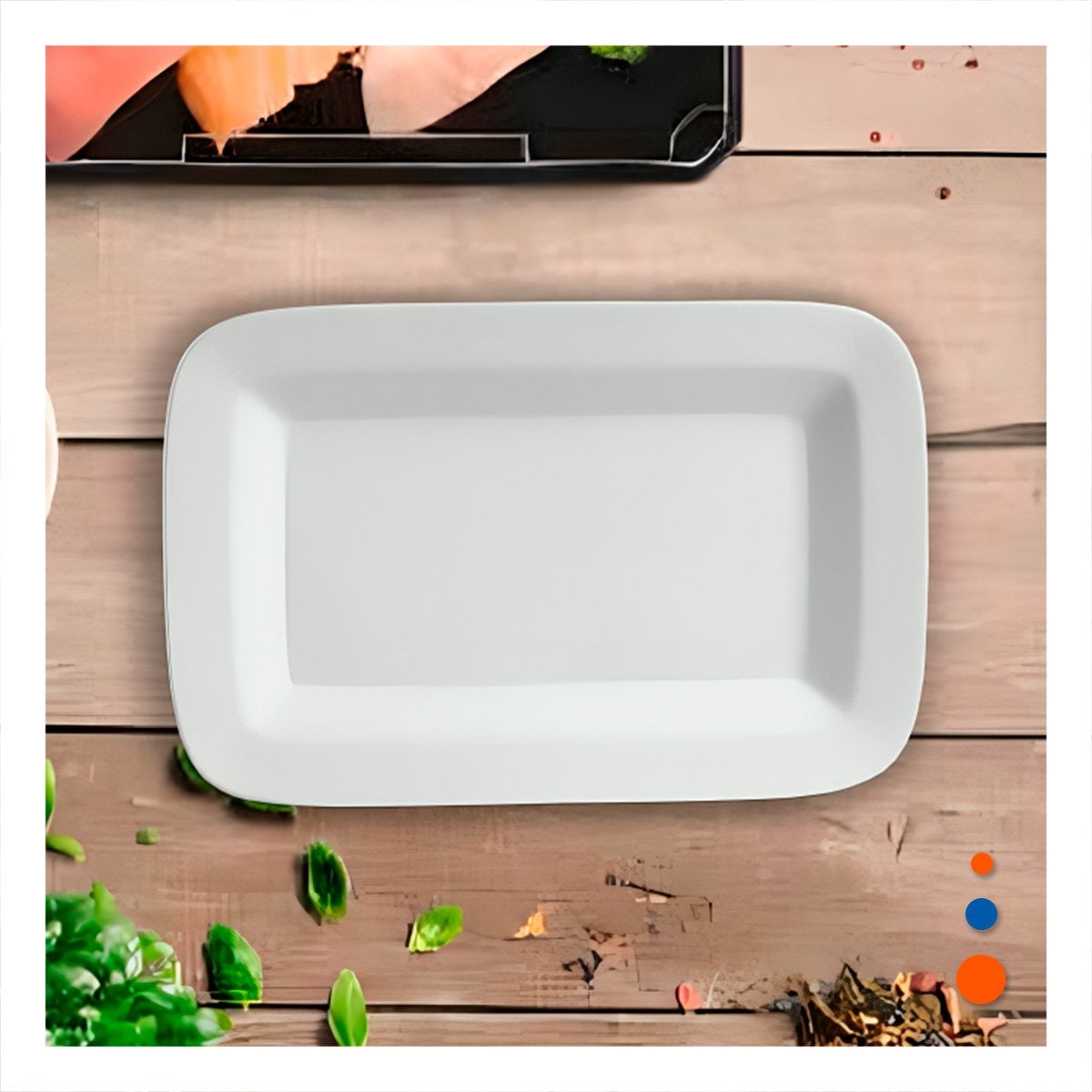 VAJILLA RECTANGULAR CON BORDE CURVO BLANCO PARA PRESENTACION EN HOGAR Y+PAPEL REGALO - 2