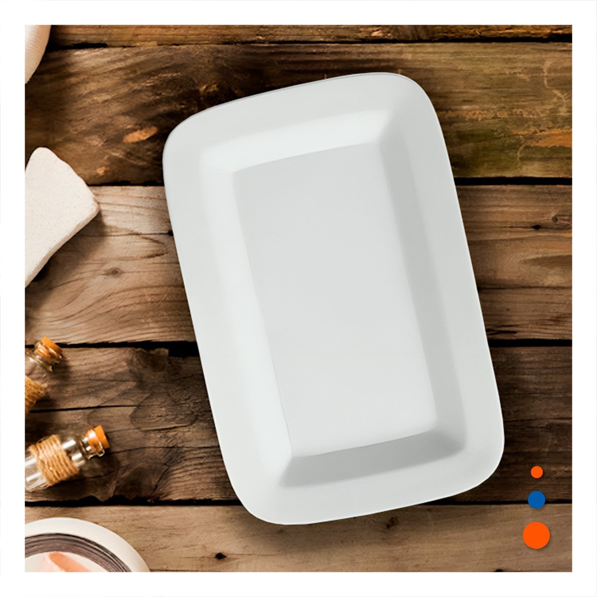 VAJILLA RECTANGULAR CON BORDE CURVO BLANCO PARA PRESENTACION EN HOGAR Y+PAPEL REGALO - 5