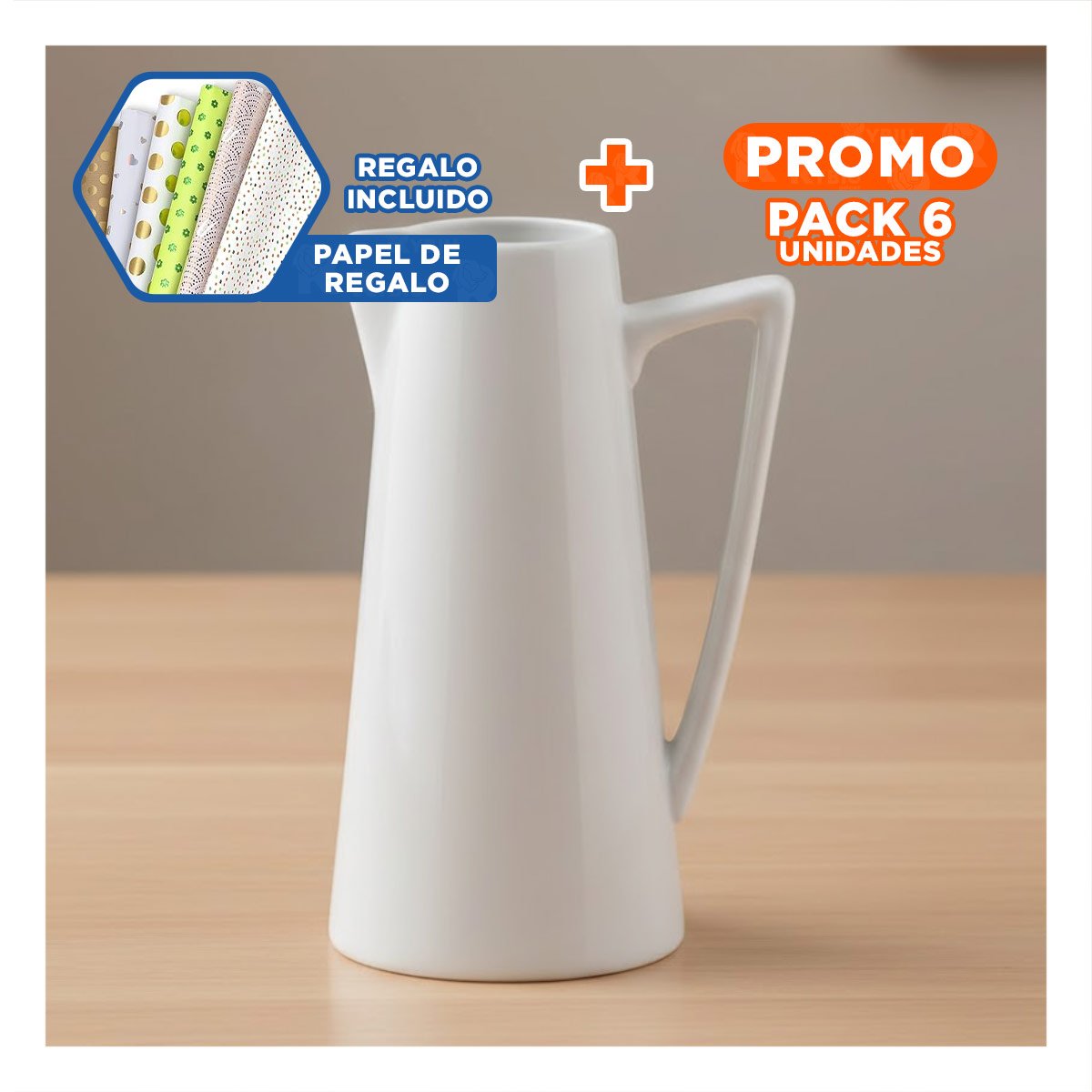 PACK6 PIEZA MODERNA DE CERAMICA BLANCO PARA HOGAR Y MESA Y+PAPEL REGALO - 1