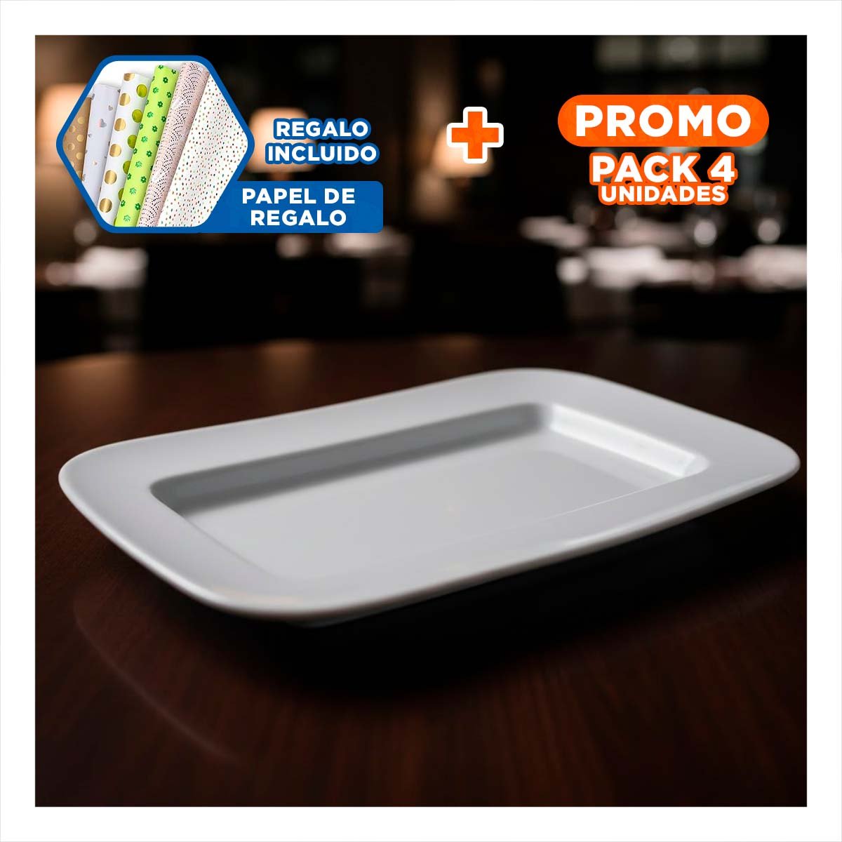 PACK4 ELEMENTO DECORATIVO RECTANGULAR CON BORDE CURVO BLANCO Y+PAPEL REGALO - 1