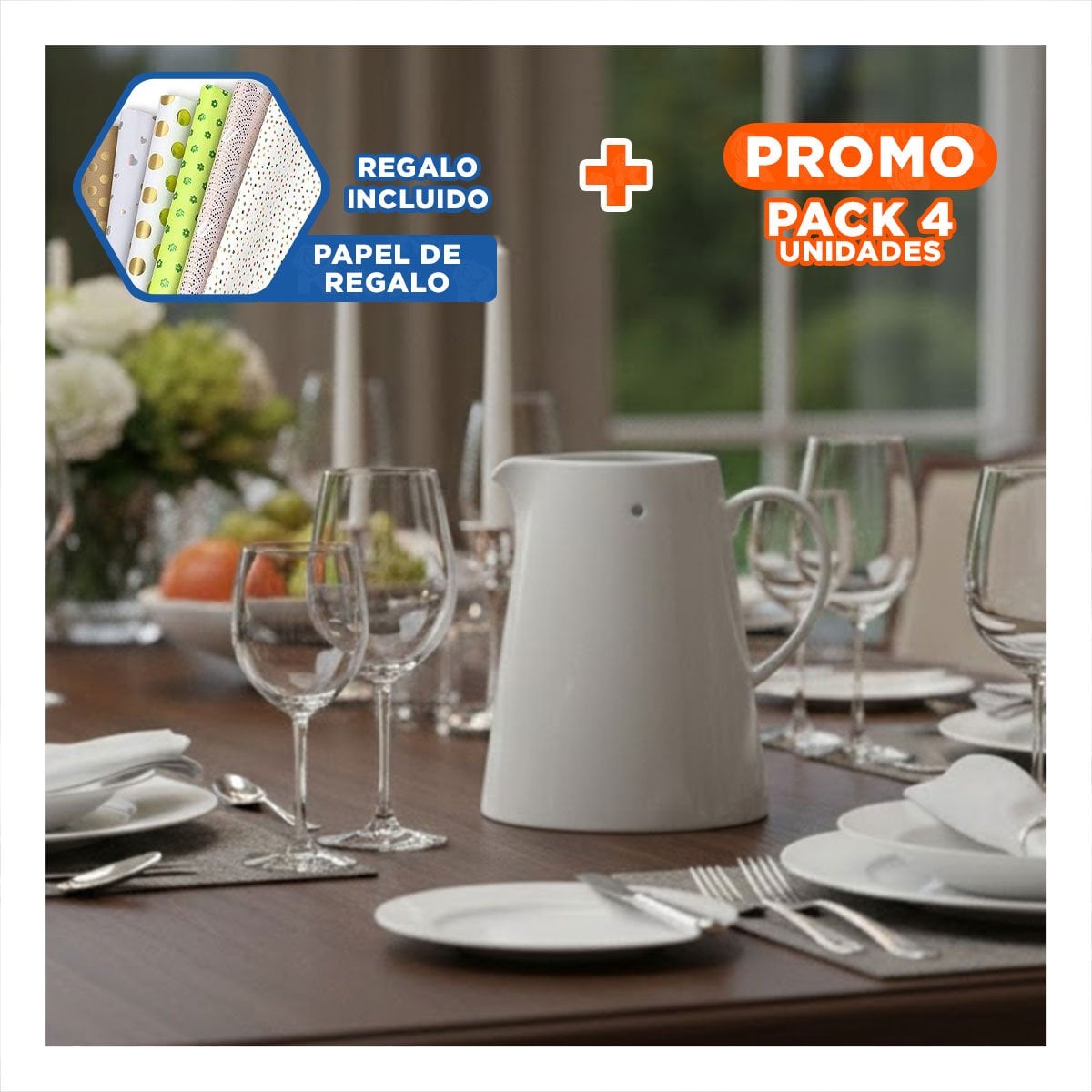 PACK4 CONTENEDOR MODERNO DE CERAMICA BLANCO PARA COCINA Y HOGAR Y+PAPEL REGALO - 1