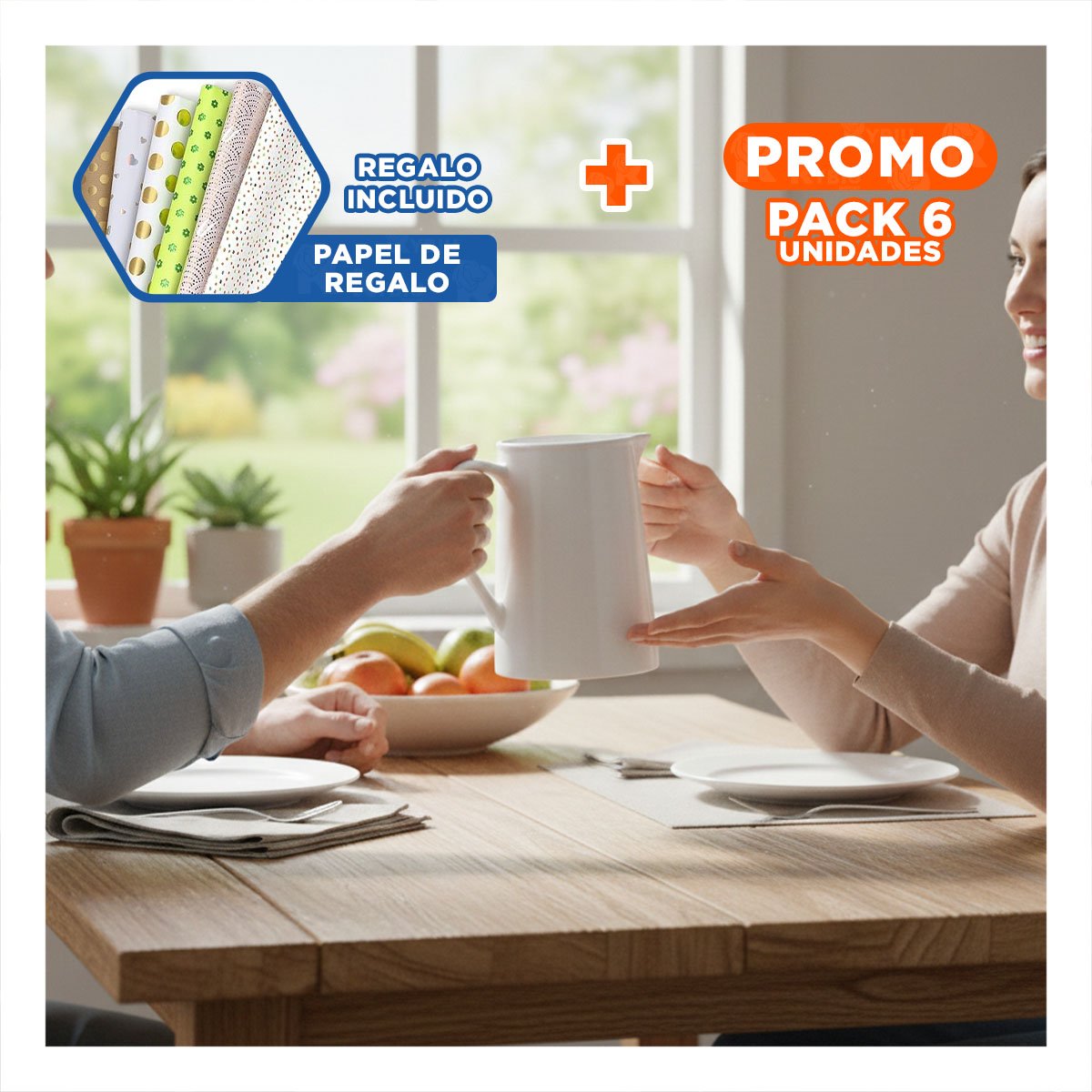 PACK6 PIEZA MODERNA DE CERAMICA BLANCO PARA HOGAR Y MESA PRINCIPAL Y+PAPEL REGALO - 1