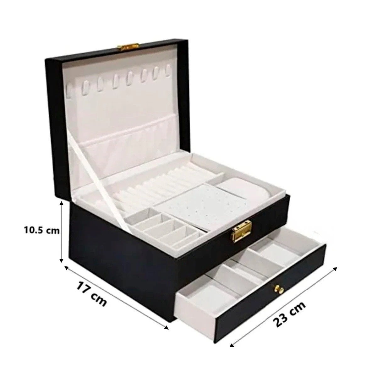 PACK2 ORGANIZADOR 23X17X10,5 CM NEGRO 2 NIVELES CON CAJON Y LLAVE PARA JOYAS Y+REGALO STICKER - 4