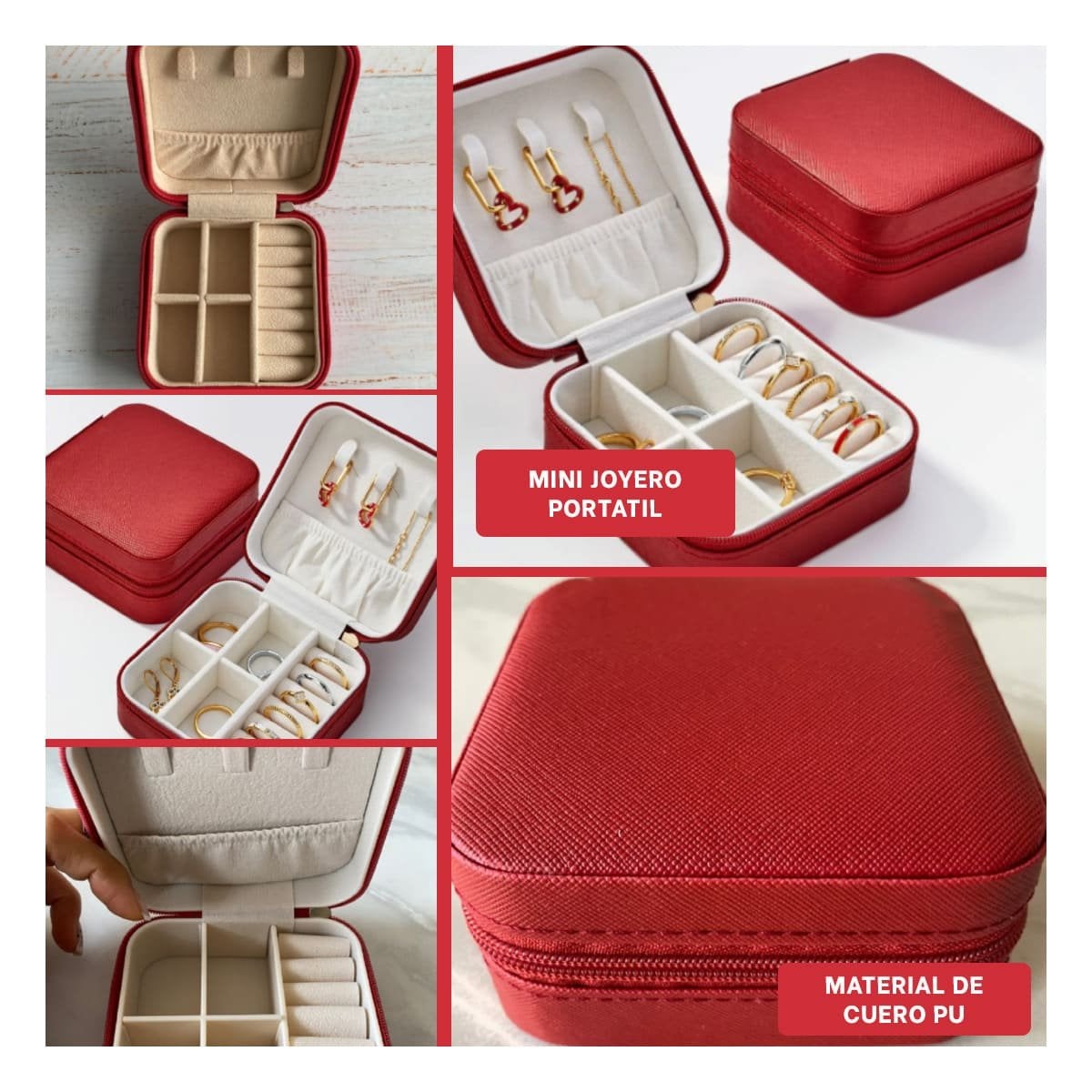 PACK12 MODELO ROJO MINI JOYERO PORTATIL PARA MUJER Y+PAPEL REGALO - 2