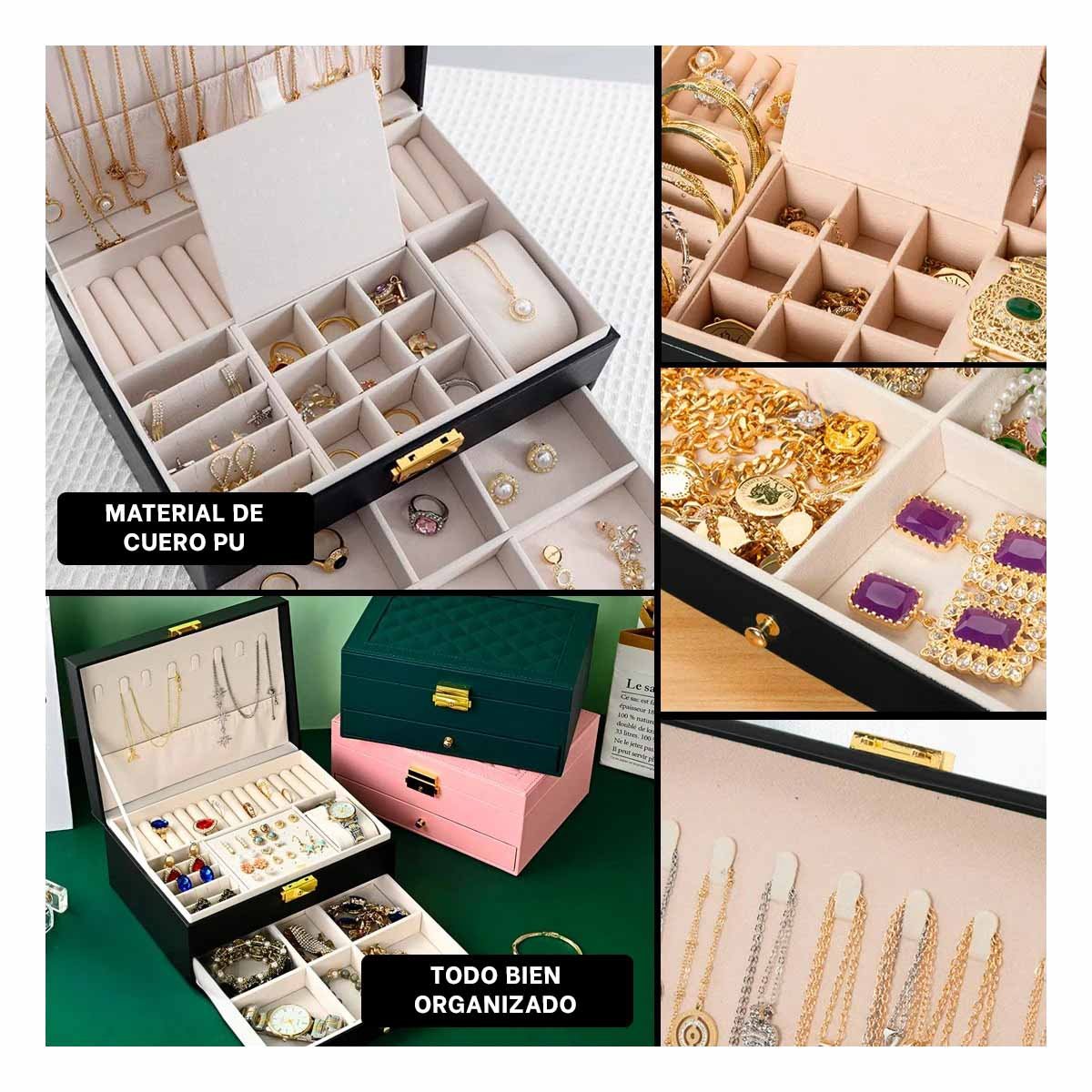 PACK4 ALHAJERO 23X17X10,5 CM NEGRO 2 NIVELES CON CAJON Y LLAVE PARA JOYAS Y+REGALO STICKER - 2