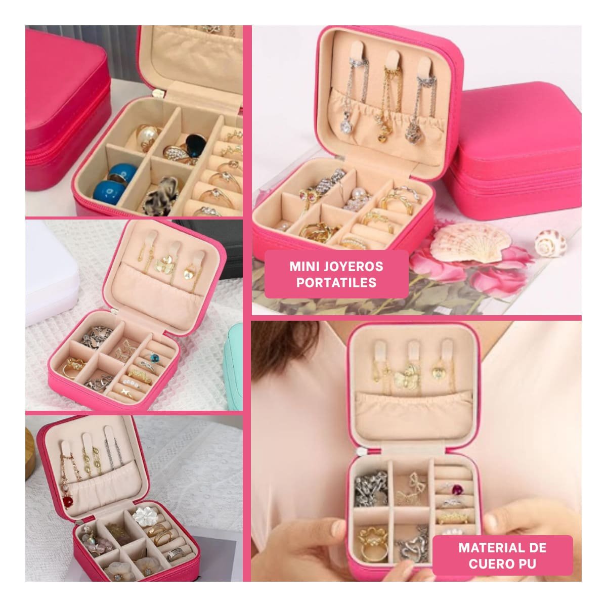 PRESENTACION JOYERO MINI PORTATIL PARA MUJER EN FUCSIA Y+POST IT - 1