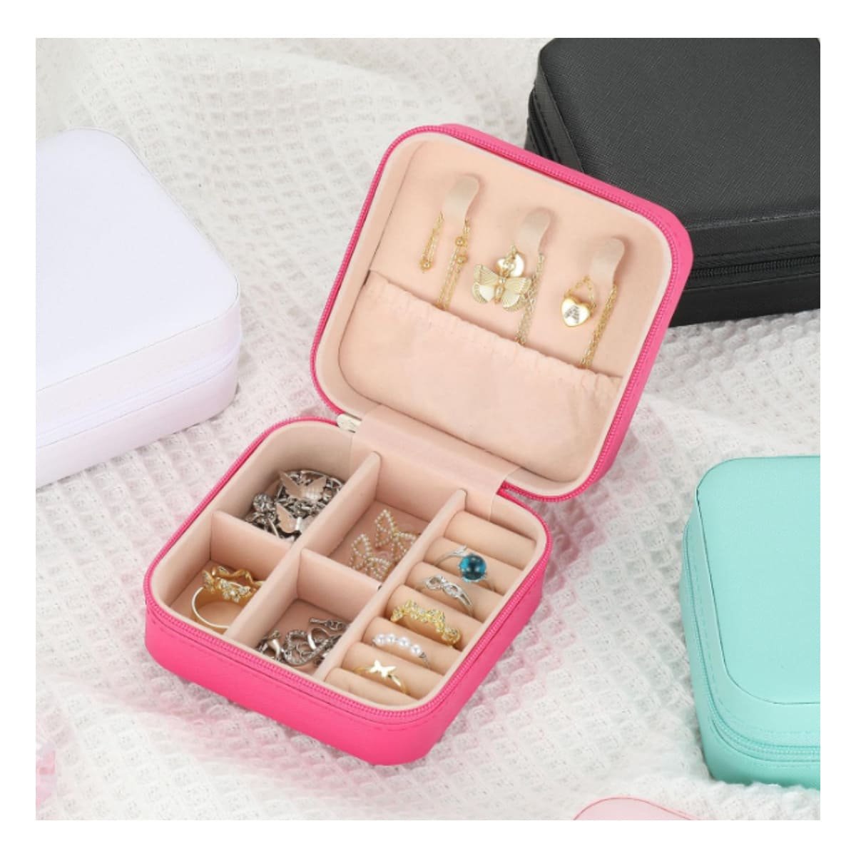 PRESENTACION JOYERO MINI PORTATIL PARA MUJER EN FUCSIA Y+POST IT - 2