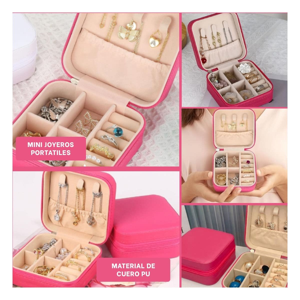PRESENTACION JOYERO MINI PORTATIL PARA MUJER EN FUCSIA Y+POST IT - 5