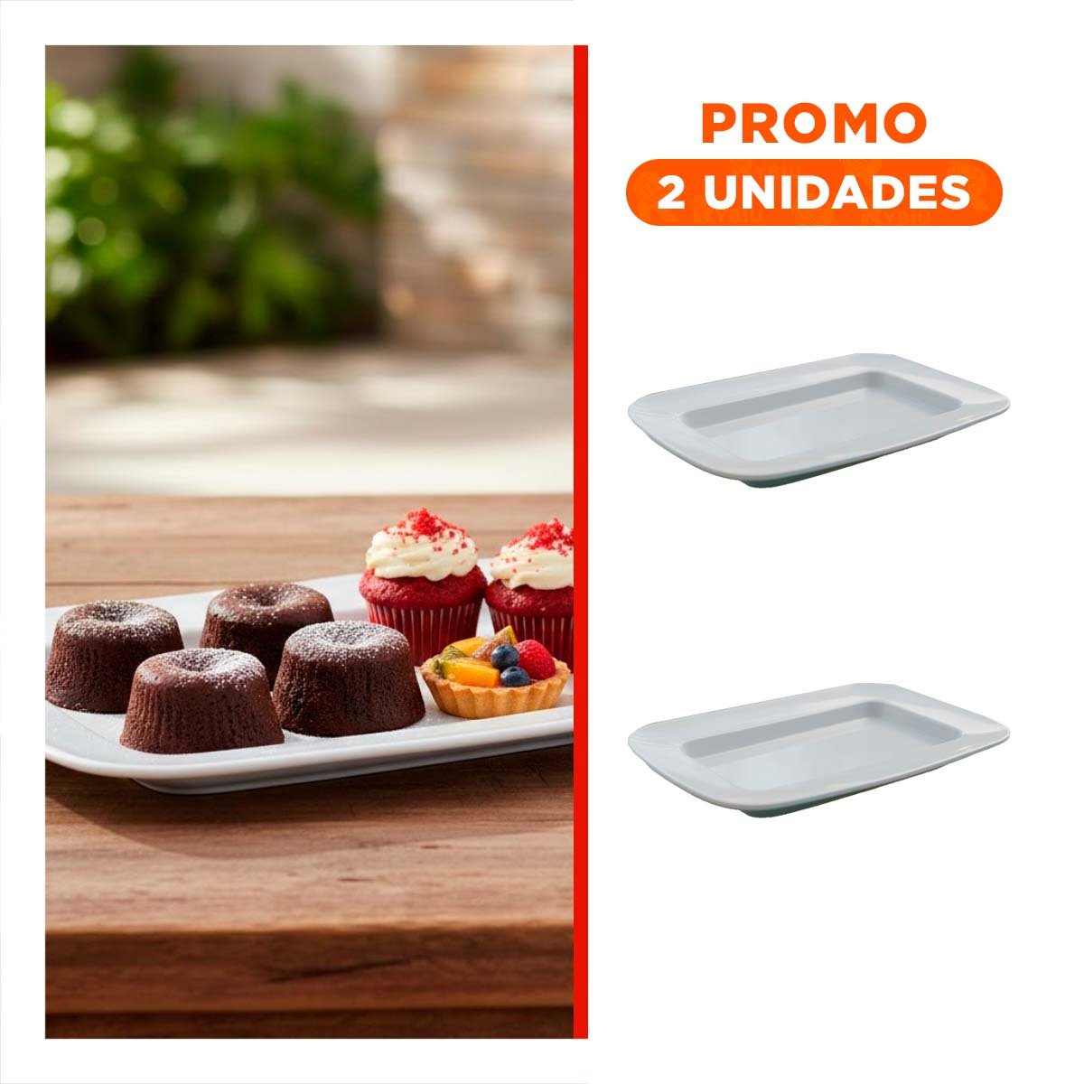 PACK2 FUENTE DE MESA RECTANGULAR CON BORDE CURVO BLANCO - 1