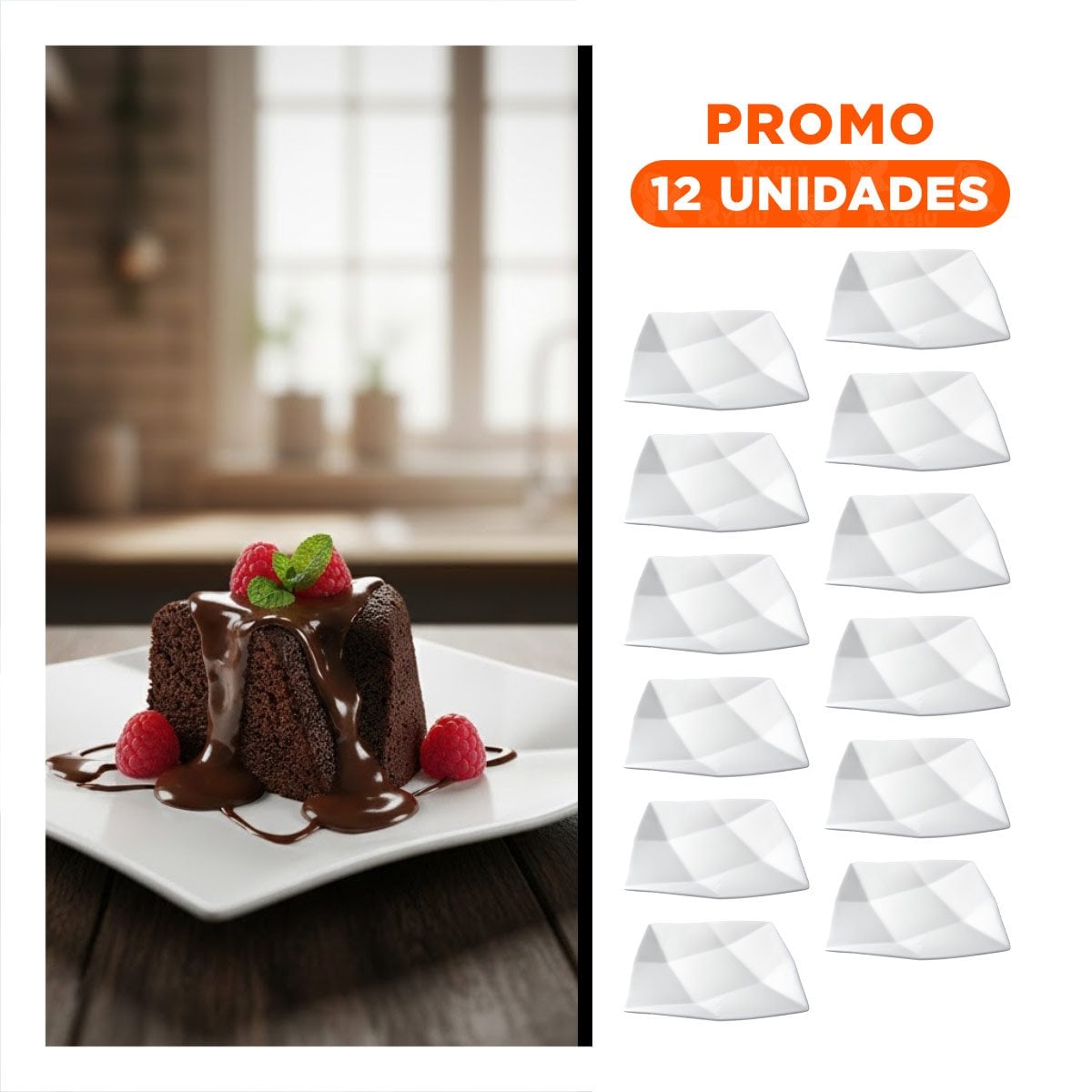 PACK12 PLATO MODERNO CUADRADO MODELO ORIGAMI PARA MESA EN CASA ELEGANTE Y+REGALO STICKER - 1