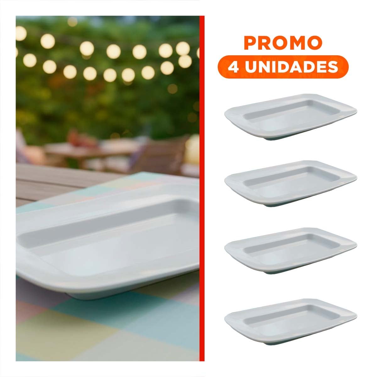 PACK4 VAJILLA MODERNA RECTANGULAR CON BORDE CURVO BLANCO Y+REGALO STICKER - 1