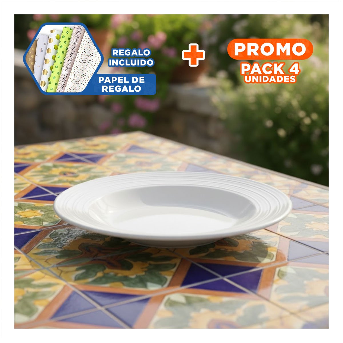 PACK4 ARTICULO ELEGANTE CIRCULAR CON BORDE A RAYAS PARA COMEDOR PRINCIPAL Y+PAPEL REGALO - 1