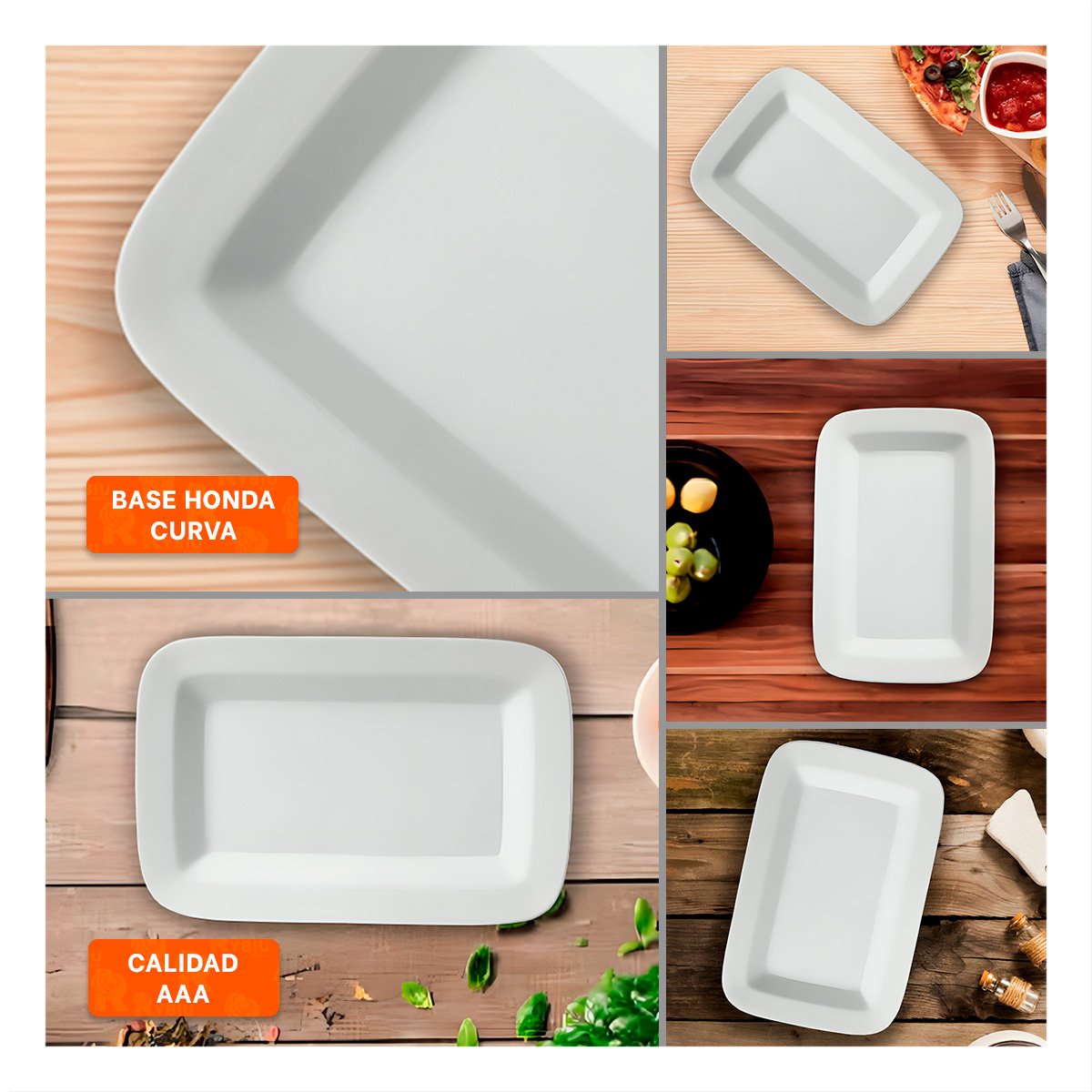 BANDEJA RECTANGULAR CON BORDE CURVO BLANCO PARA SERVICIO DE MESA - 5