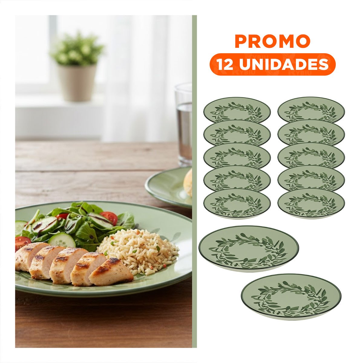 PACK12 PLATO HOGAR CIRCULAR CON CORONA DE HOJAS PARA DECORACION Y+REGALO STICKER - 1