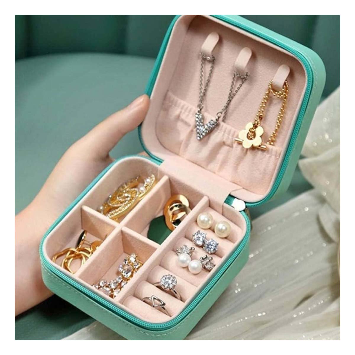 PRESENTACION JOYERO MINI PORTATIL PARA MUJER EN TURQUEZA Y+POST IT - 3