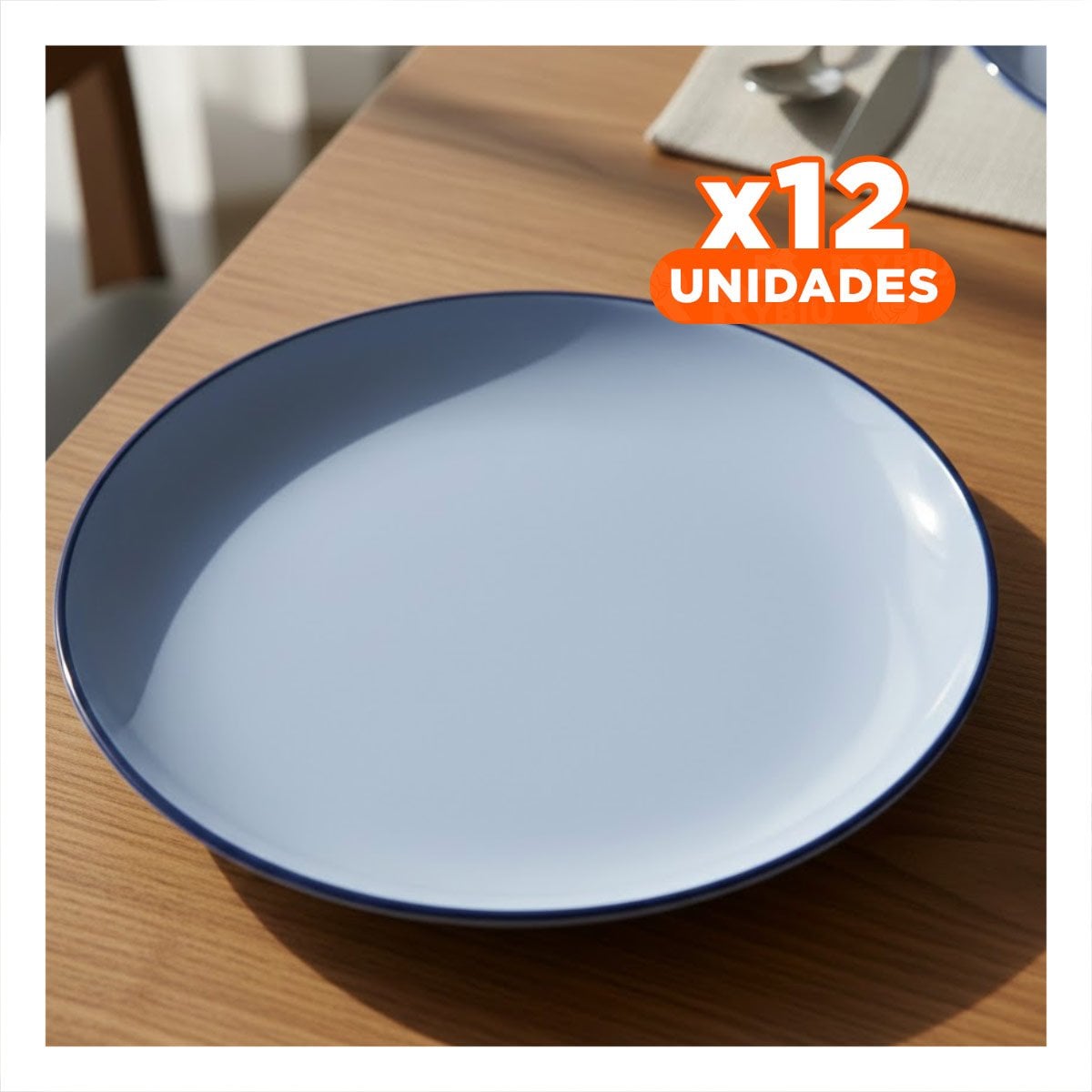 PACK12 CHAROLA ELEGANTE CIRCULAR CON BORDE AZUL PARA SERVICIO EN CASA - 1