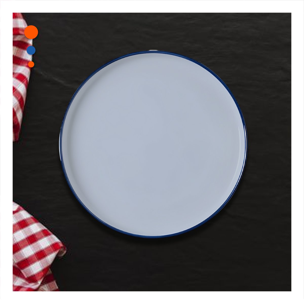 PACK12 CHAROLA ELEGANTE CIRCULAR CON BORDE AZUL PARA SERVICIO EN CASA - 2
