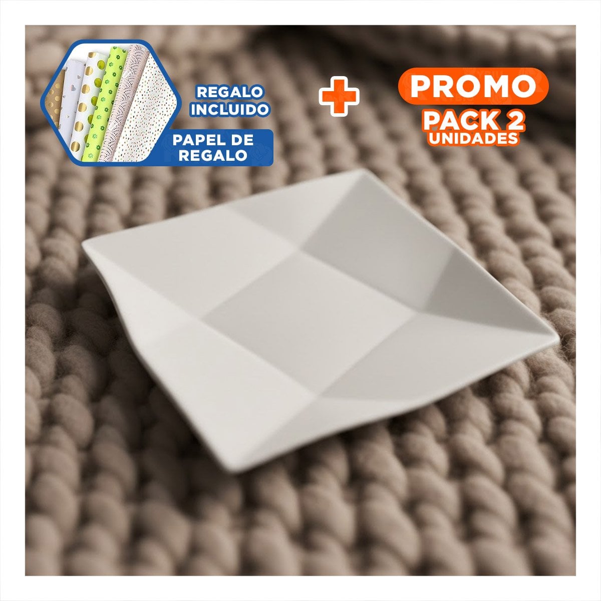 PACK2 PIEZA ELEGANTE CUADRADA MODELO ORIGAMI PARA COMEDOR FAMILIAR Y+PAPEL REGALO - 1