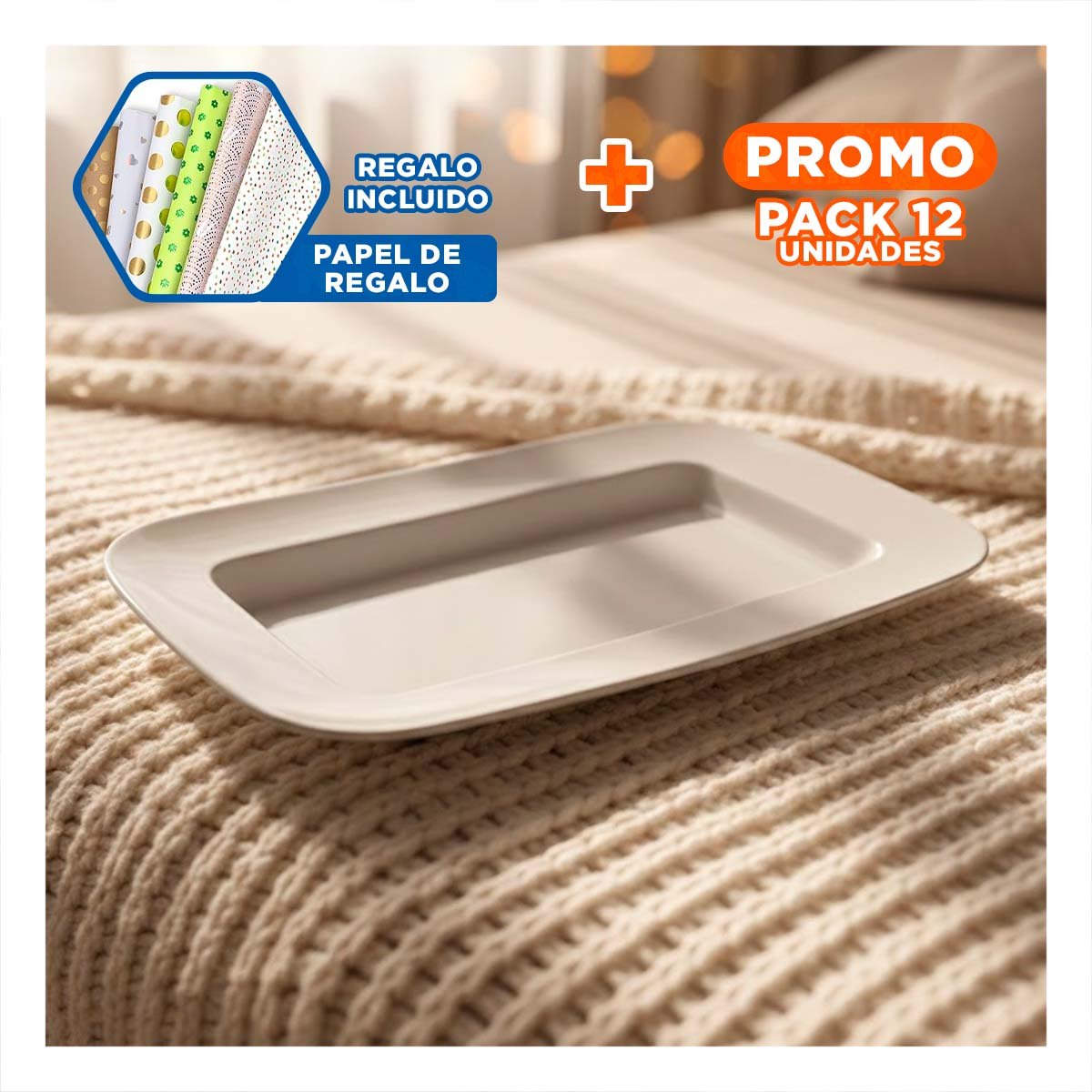 PACK12 ACCESORIO PARA HOGAR RECTANGULAR CON BORDE CURVO BLANCO Y+PAPEL REGALO - 1