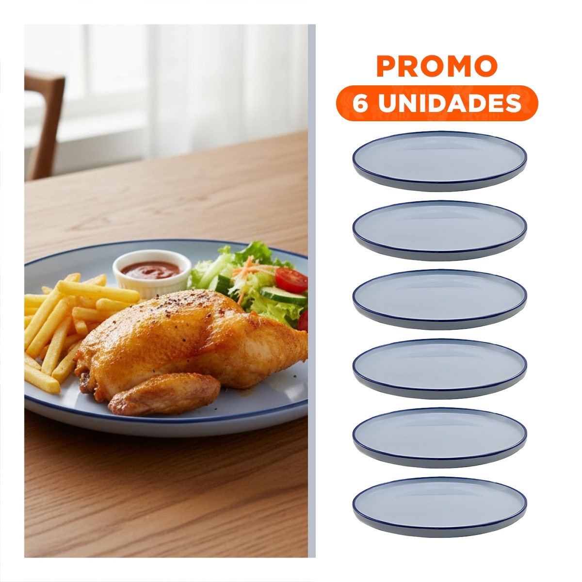 PACK6 ELEMENTO ELEGANTE CIRCULAR CON BORDE AZUL PARA MESA EN CASA - 1