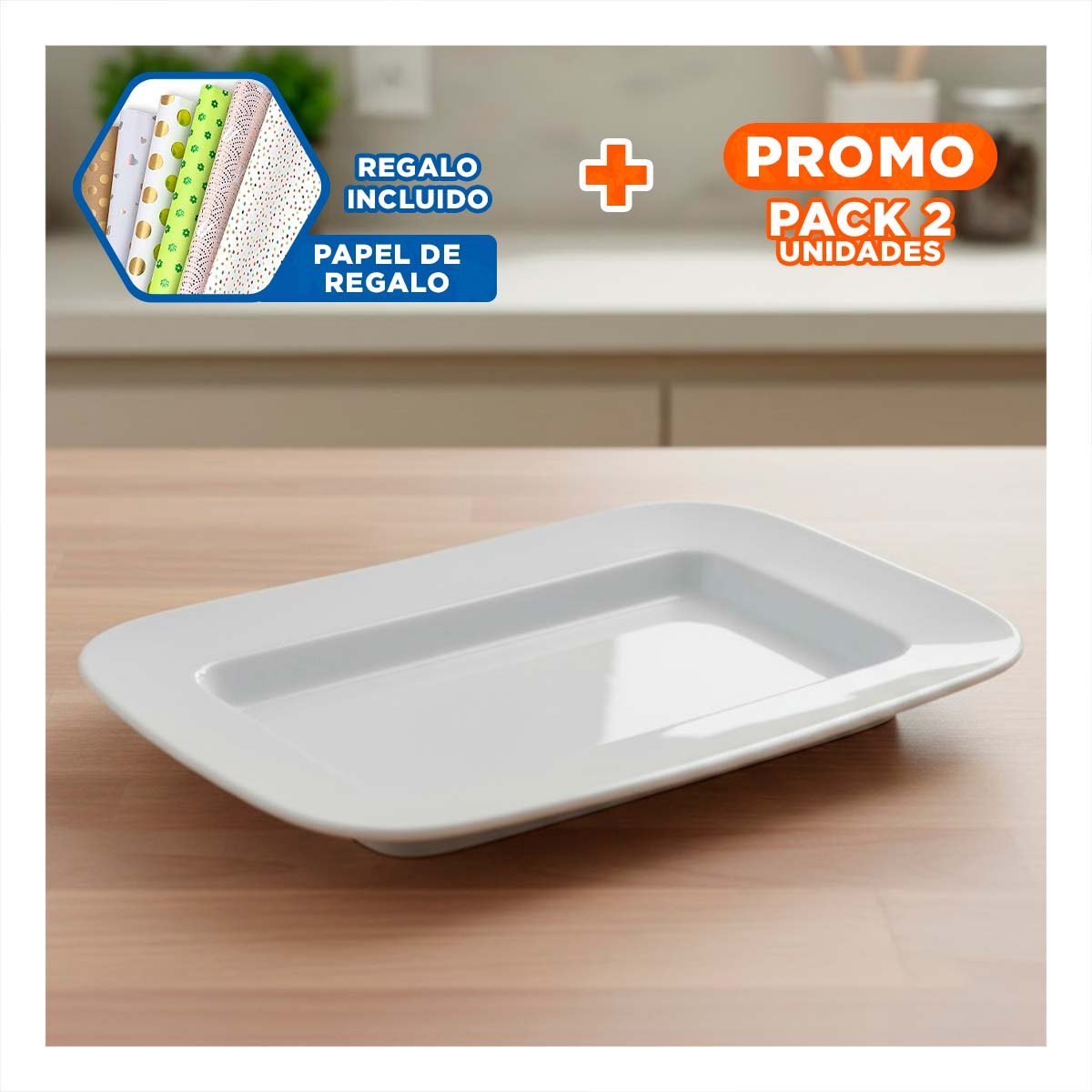 PACK2 PIEZA DECORATIVA RECTANGULAR CON BORDE CURVO BLANCO Y+PAPEL REGALO - 1