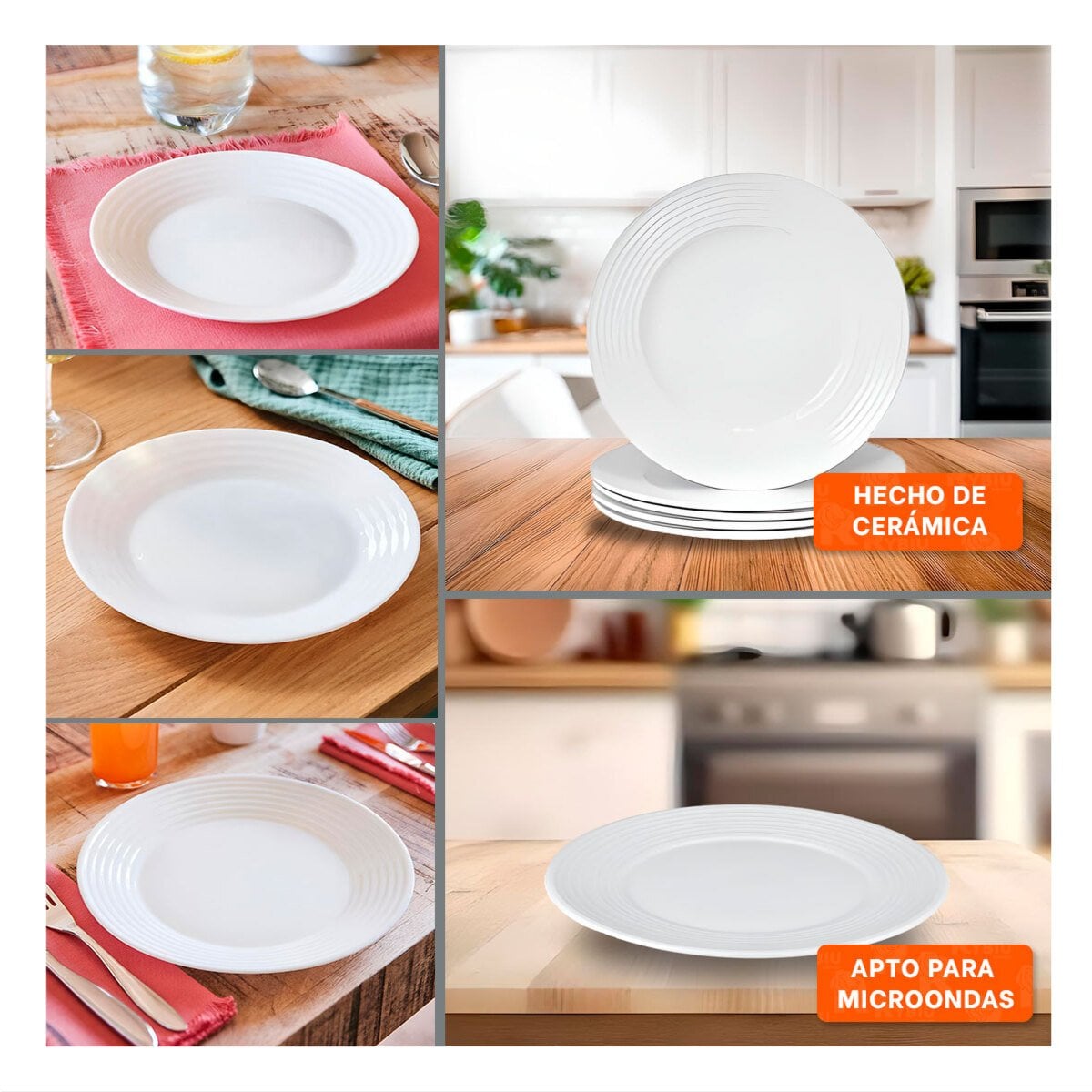 PACK6 CENTRO ELEGANTE CIRCULAR CON BORDE A RAYAS PARA COMEDOR FAMILIAR Y+PAPEL REGALO - 3