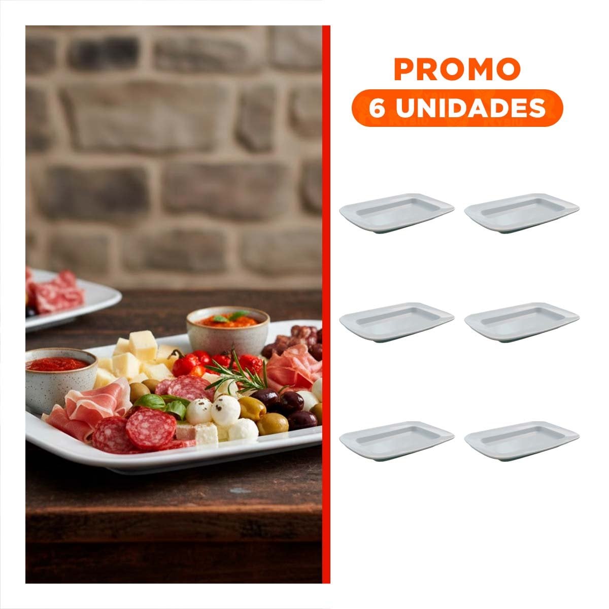 PACK6 LOZA MODERNA RECTANGULAR CON BORDE CURVO BLANCO - 1