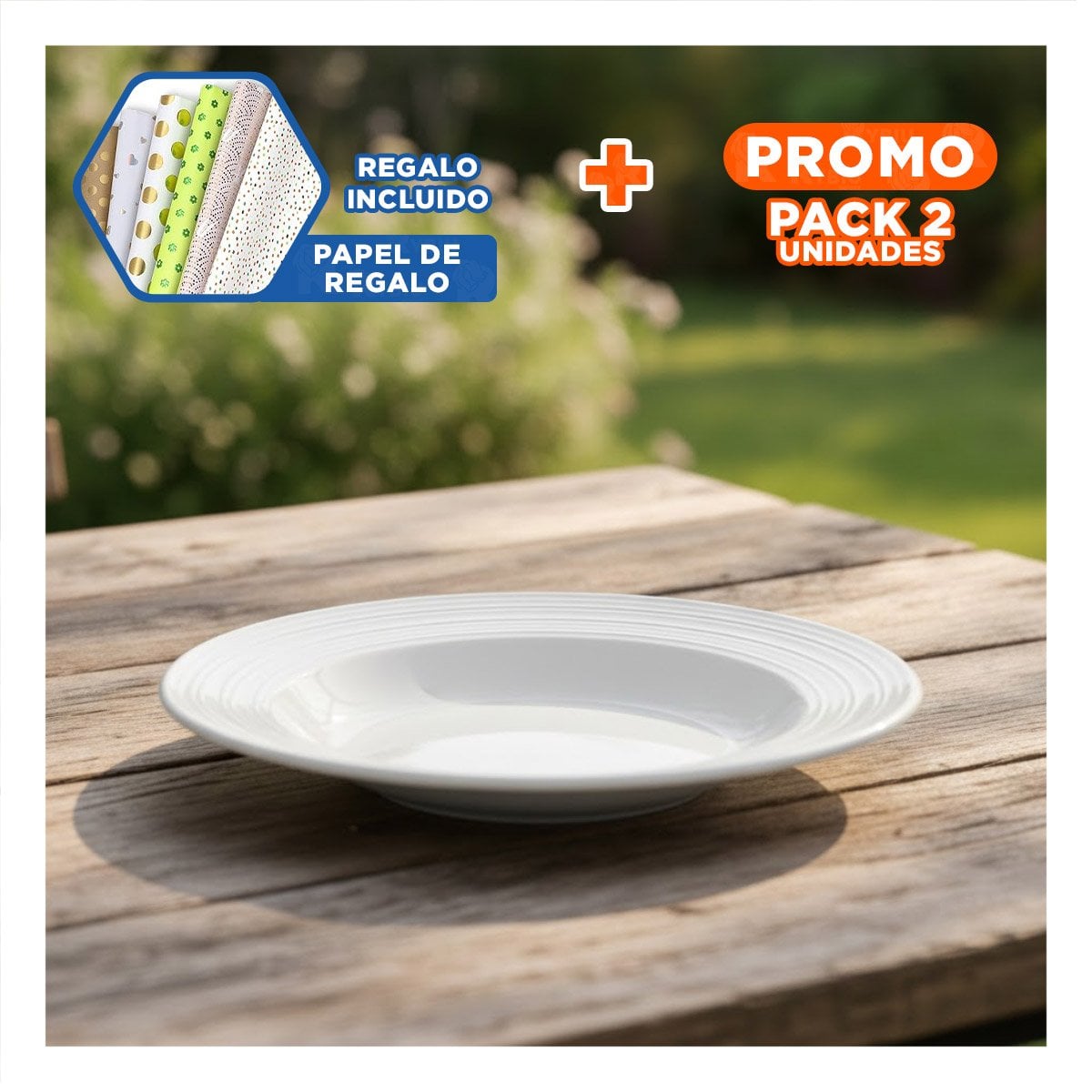 PACK2 PIEZA ELEGANTE CIRCULAR CON BORDE A RAYAS PARA COMEDOR FAMILIAR Y+PAPEL REGALO - 1