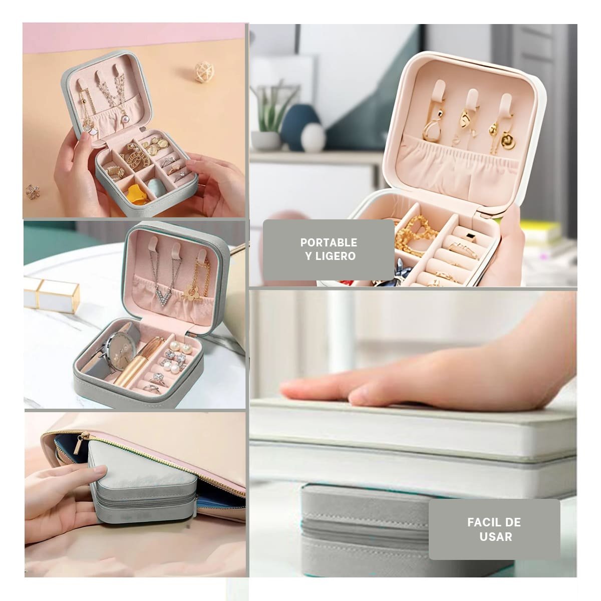 PRESENTACION JOYERO MINI PORTATIL PARA MUJER EN GRIS AGUA Y+POST IT - 1